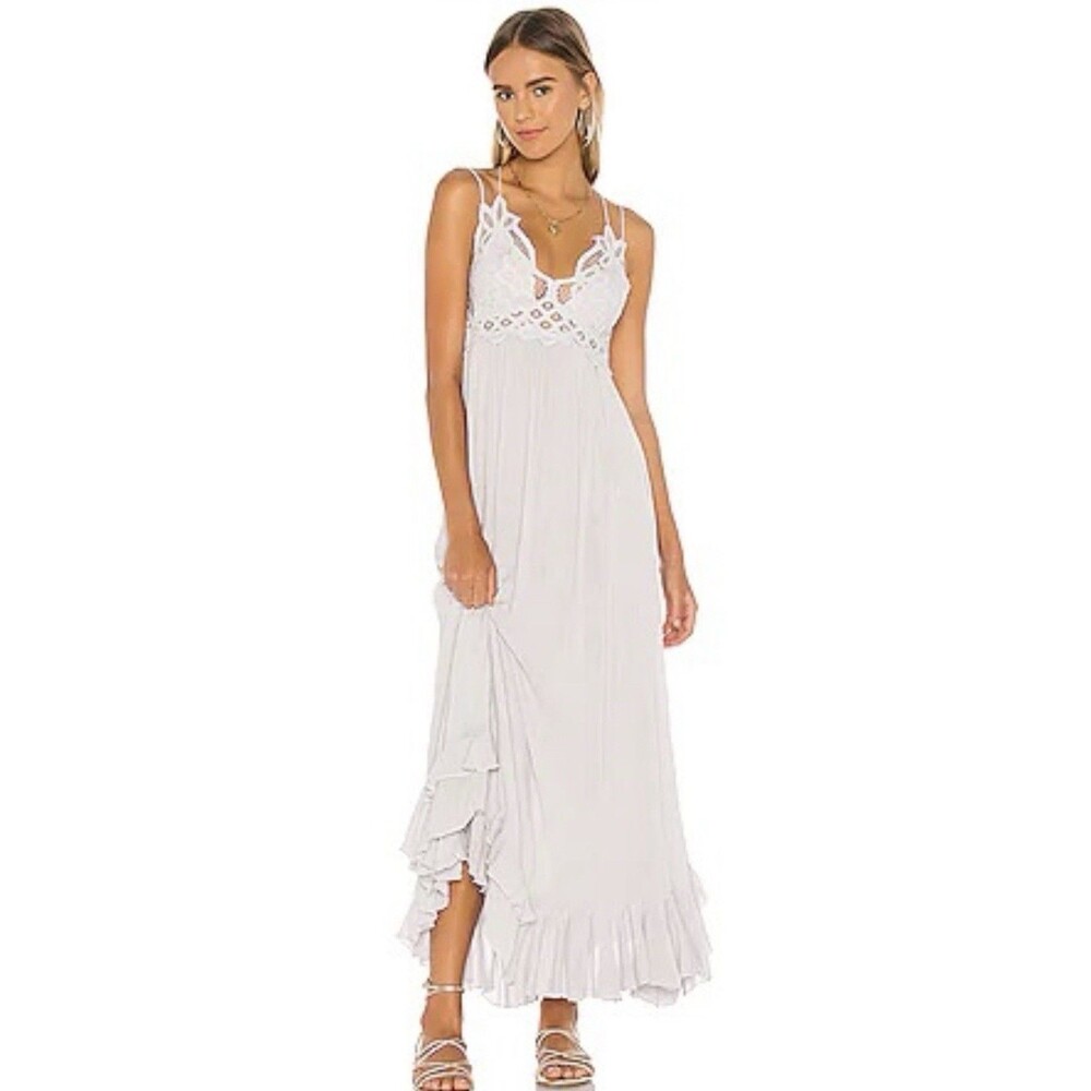 Free People FP Adella Maxi Slip Dress Stardust Lilac Grey S Boho Cottagecore